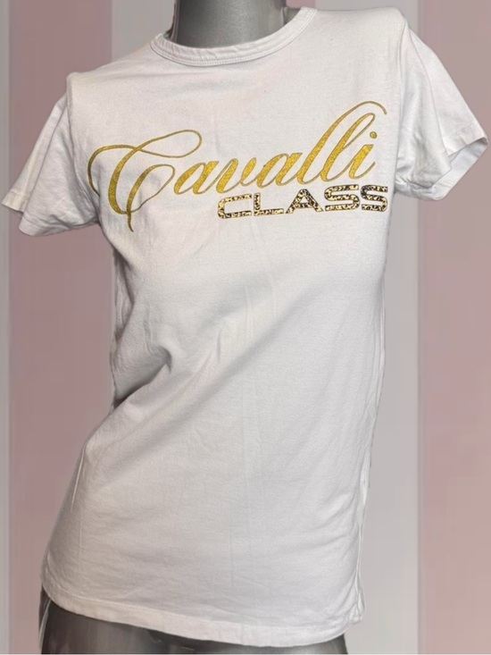 Roberto Cavalli Tops - Roberto Cavalli White Cavalli Class t-shirt with gold glitter logo